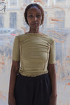 BASERANGE Ruffled Ribbed Cotton T-Shirt BAS-TTO3-RB-AU23-HUILV Gray Green TTO3-RB-000